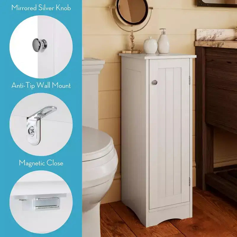 Mobile stretto Ashland per bagno e lavanderia con anta singola e ripiani regolabili - Bianco