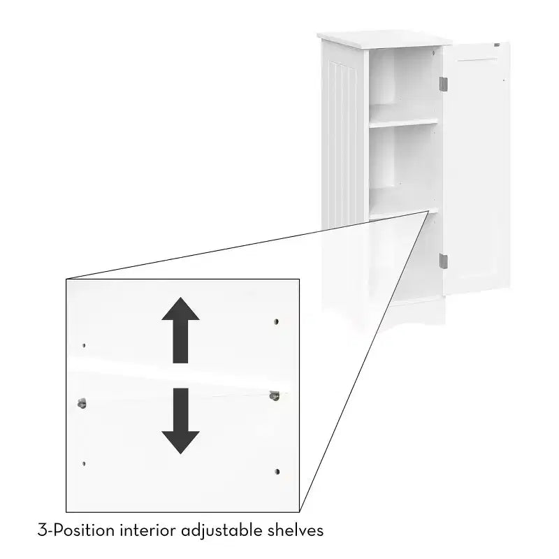 Mobile stretto Ashland per bagno e lavanderia con anta singola e ripiani regolabili - Bianco