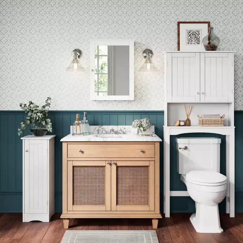 Mobile stretto Ashland per bagno e lavanderia con anta singola e ripiani regolabili - Bianco