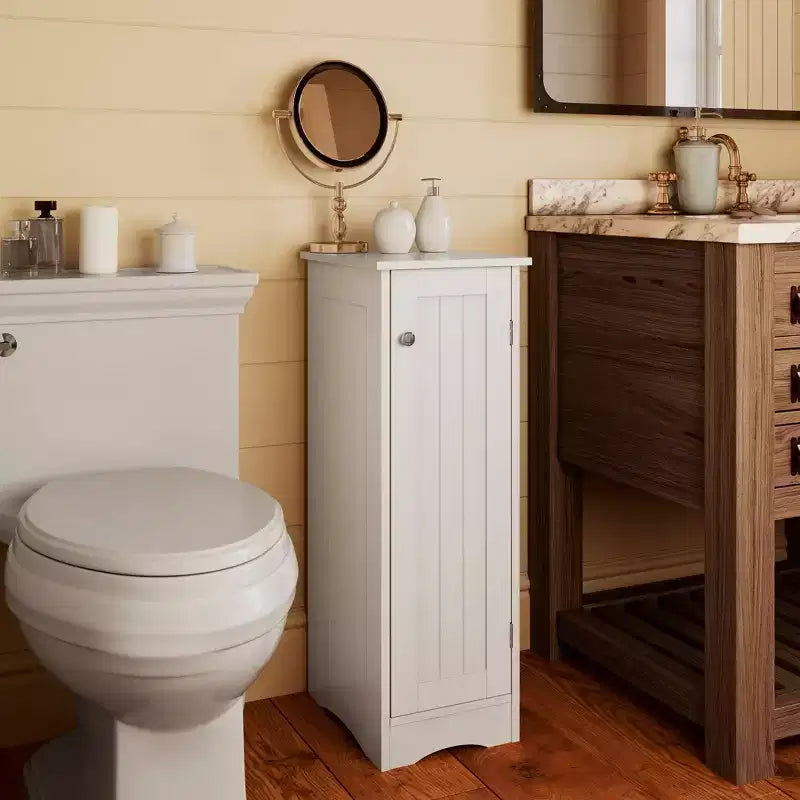 Mobile stretto Ashland per bagno e lavanderia con anta singola e ripiani regolabili - Bianco