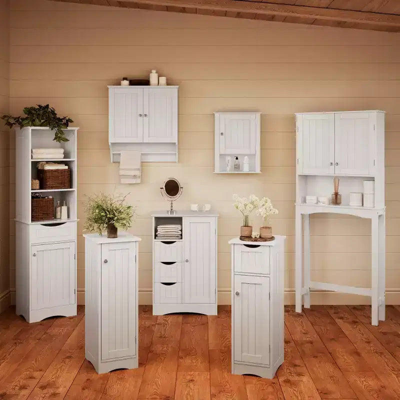 Mobile stretto Ashland per bagno e lavanderia con anta singola e ripiani regolabili - Bianco