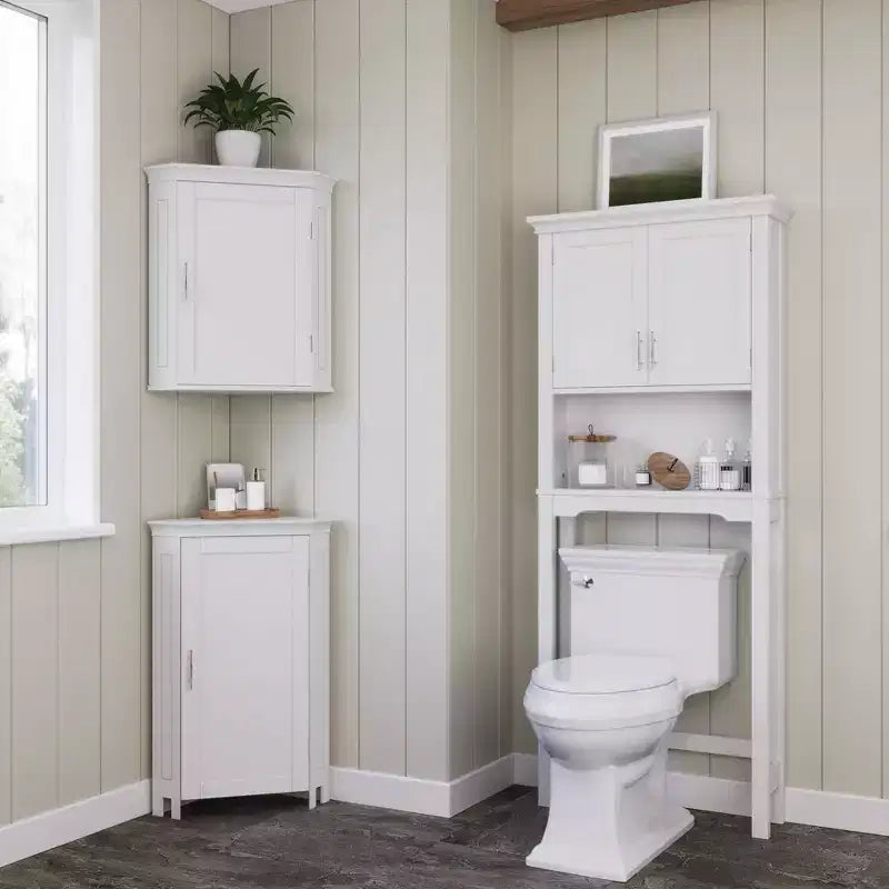 Mobiletto angolare per bagno Somerset con ante e ripiano regolabile - Bianco