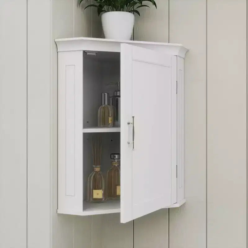 Mobiletto angolare per bagno Somerset con ante e ripiano regolabile - Bianco