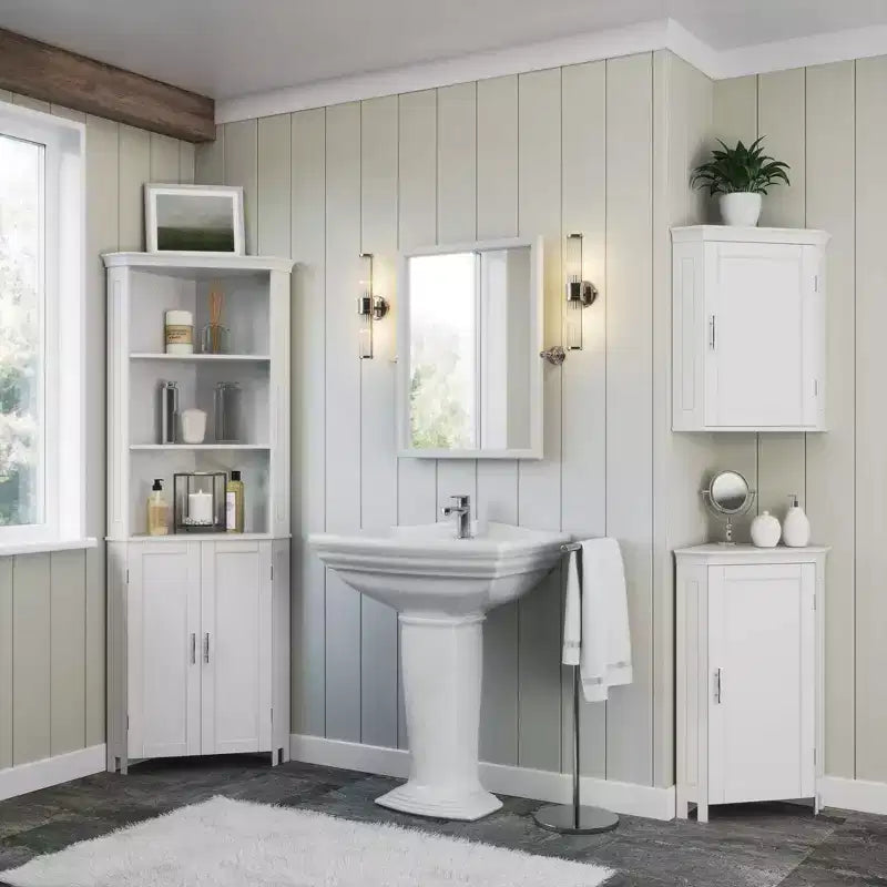 Mobiletto angolare per bagno Somerset con ante e ripiano regolabile - Bianco