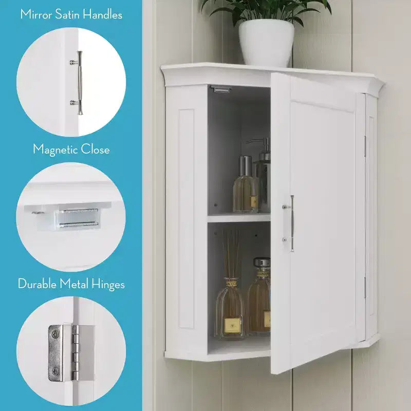 Mobiletto angolare per bagno Somerset con ante e ripiano regolabile - Bianco