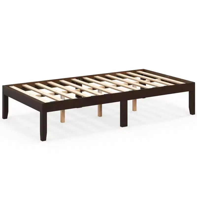 Struttura Letto a Piattaforma in Legno per Materasso Matrimoniale/Piazza e Mezza/Queen Size 14 con Gambe in Legno di Gomma, Contenitore Sottoletto, Marrone