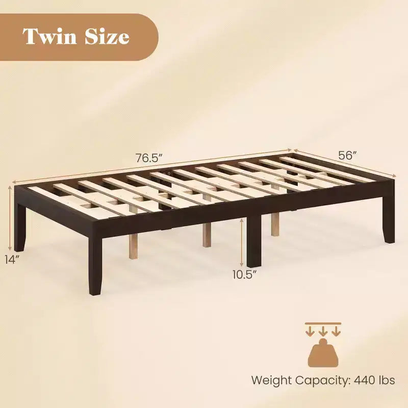 Struttura Letto a Piattaforma in Legno per Materasso Matrimoniale/Piazza e Mezza/Queen Size 14 con Gambe in Legno di Gomma, Contenitore Sottoletto, Marrone
