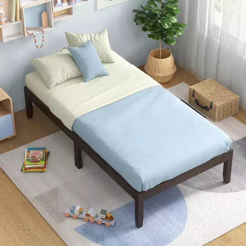 Struttura Letto a Piattaforma in Legno per Materasso Matrimoniale/Piazza e Mezza/Queen Size 14 con Gambe in Legno di Gomma, Contenitore Sottoletto, Marrone