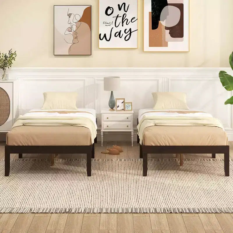 Struttura Letto a Piattaforma in Legno per Materasso Matrimoniale/Piazza e Mezza/Queen Size 14 con Gambe in Legno di Gomma, Contenitore Sottoletto, Marrone