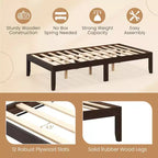 Struttura Letto a Piattaforma in Legno per Materasso Matrimoniale/Piazza e Mezza/Queen Size 14 con Gambe in Legno di Gomma, Contenitore Sottoletto, Marrone
