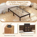 Struttura Letto a Piattaforma in Legno per Materasso Matrimoniale/Piazza e Mezza/Queen Size 14 con Gambe in Legno di Gomma, Contenitore Sottoletto, Marrone