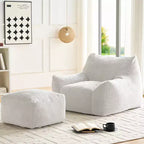 Poltrona Sacco Moderna, Poltrona Sacco Grande in Tessuto di Pelliccia di Coniglio Sintetica con Pouf Ottomano