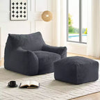 Poltrona Sacco Moderna, Poltrona Sacco Grande in Tessuto di Pelliccia di Coniglio Sintetica con Pouf Ottomano