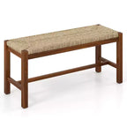 Costway 40 Long Wood Bench Indoor Dining Entryway End of Bed Bench Natural Seagrass Seat