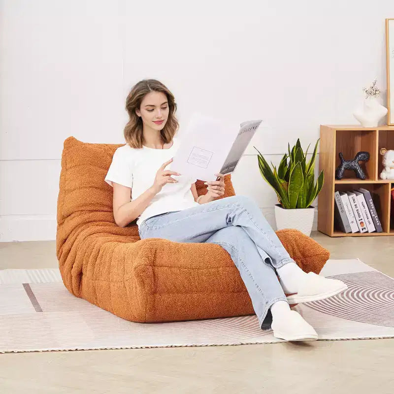 Poltrona Sacco, Poltrona Sacco da 90 cm con Morbidi Braccioli e Tasca Portaoggetti, Imbottitura in Memory Foam 25D con Rivestimento in Morbido Velluto Teddy, Marrone