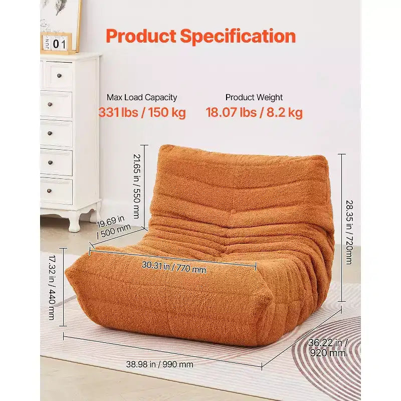 Poltrona Sacco, Poltrona Sacco da 90 cm con Morbidi Braccioli e Tasca Portaoggetti, Imbottitura in Memory Foam 25D con Rivestimento in Morbido Velluto Teddy, Marrone