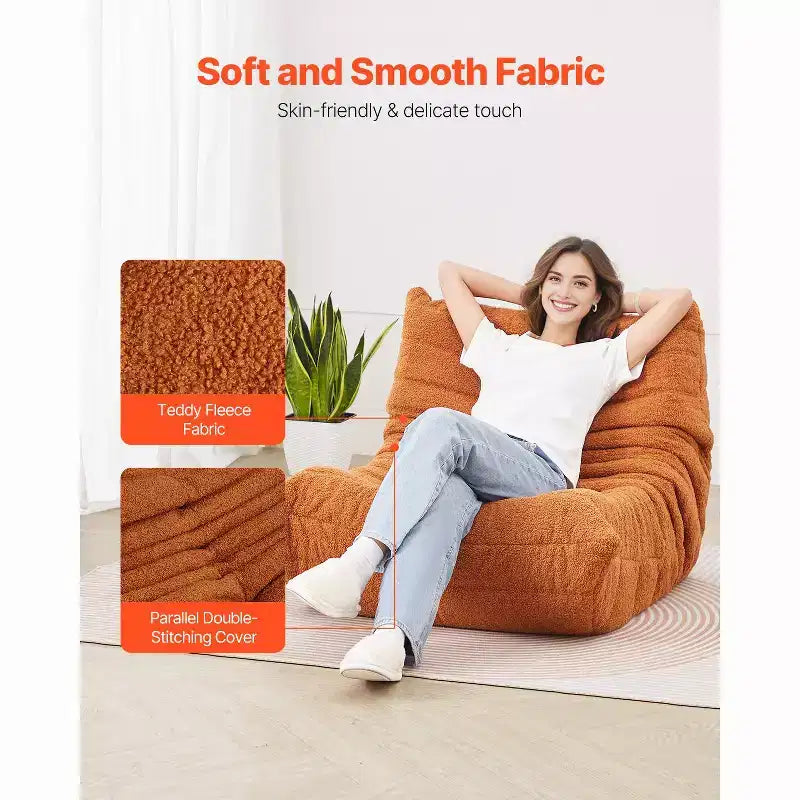 Poltrona Sacco, Poltrona Sacco da 90 cm con Morbidi Braccioli e Tasca Portaoggetti, Imbottitura in Memory Foam 25D con Rivestimento in Morbido Velluto Teddy, Marrone