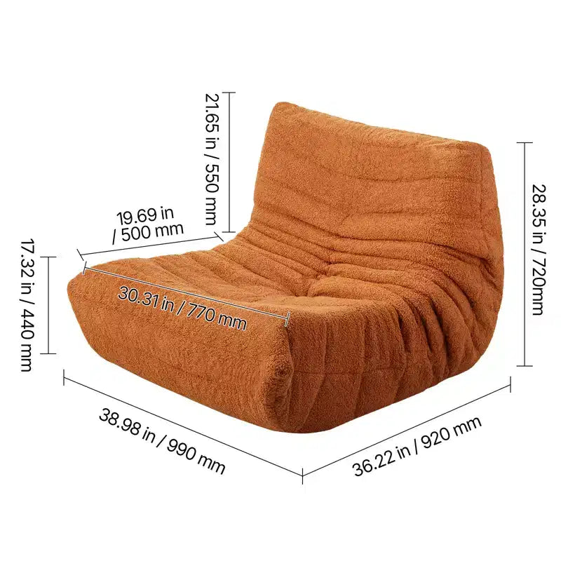 Poltrona Sacco, Poltrona Sacco da 90 cm con Morbidi Braccioli e Tasca Portaoggetti, Imbottitura in Memory Foam 25D con Rivestimento in Morbido Velluto Teddy, Marrone