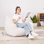 Pouf a sacco, Pouf a sacco da 90 cm con morbidi braccioli e tasca portaoggetti, Imbottito in memory foam 25D con morbido rivestimento in velluto teddy, Bianco