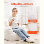 Pouf a sacco, Pouf a sacco da 90 cm con morbidi braccioli e tasca portaoggetti, Imbottito in memory foam 25D con morbido rivestimento in velluto teddy, Bianco