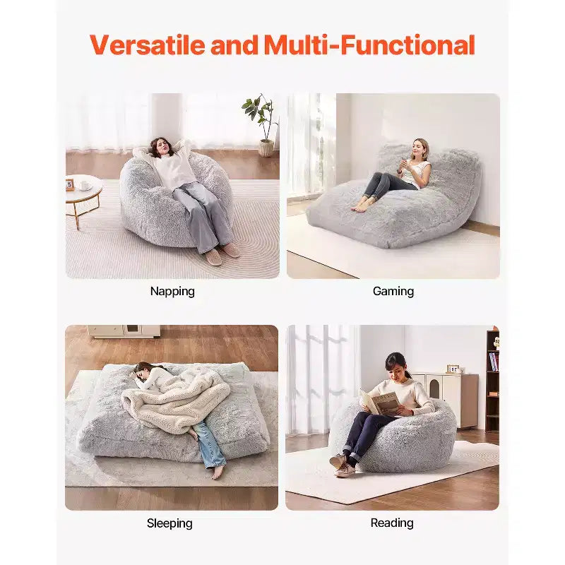 Poltrona Sacco Trasformabile, da Poltrona Sacco a Chaise Lounge o Materasso, Poltrona Letto con Rivestimento Lavabile per Adulti, Grigio (Misura Queen)