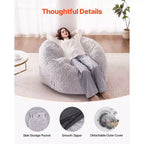 Poltrona Sacco Trasformabile, da Poltrona Sacco a Chaise Lounge o Materasso, Poltrona Letto con Rivestimento Lavabile per Adulti, Grigio (Misura Queen)