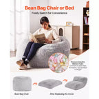 Poltrona Sacco Trasformabile, da Poltrona Sacco a Chaise Lounge o Materasso, Poltrona Letto con Rivestimento Lavabile per Adulti, Grigio (Misura Queen)