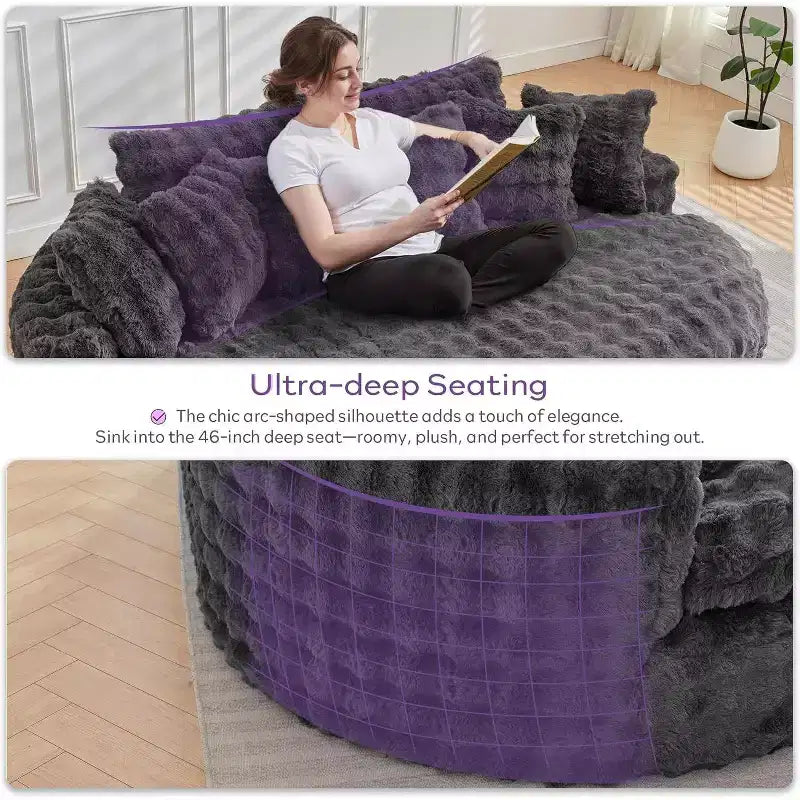 Divano rotondo oversize da 83 pollici, divano letto con cuscino morbido e 6 cuscini, chaise longue rotonda per camera da letto, soggiorno