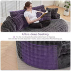 Divano rotondo oversize da 83 pollici, divano letto con cuscino morbido e 6 cuscini, chaise longue rotonda per camera da letto, soggiorno