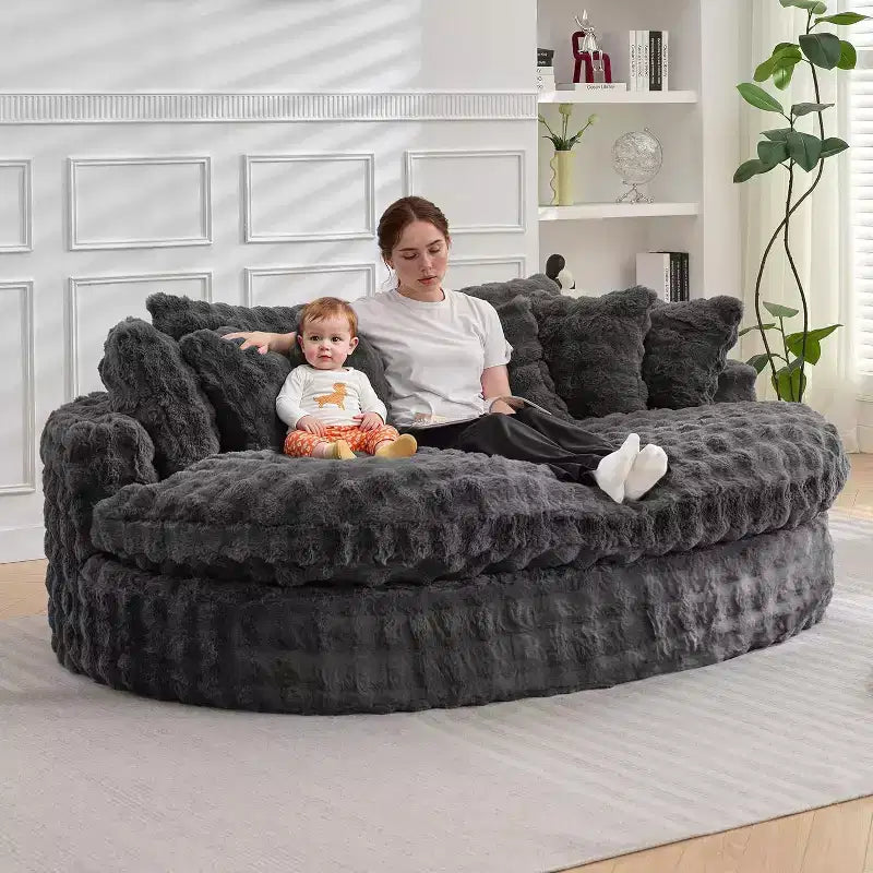 Divano rotondo oversize da 83 pollici, divano letto con cuscino morbido e 6 cuscini, chaise longue rotonda per camera da letto, soggiorno