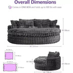 Divano rotondo oversize da 83 pollici, divano letto con cuscino morbido e 6 cuscini, chaise longue rotonda per camera da letto, soggiorno