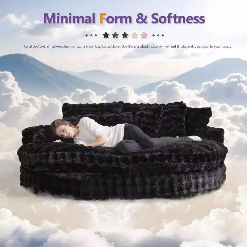 Divano rotondo oversize da 83 pollici, divano letto con cuscino morbido e 6 cuscini, chaise longue rotonda per camera da letto, soggiorno