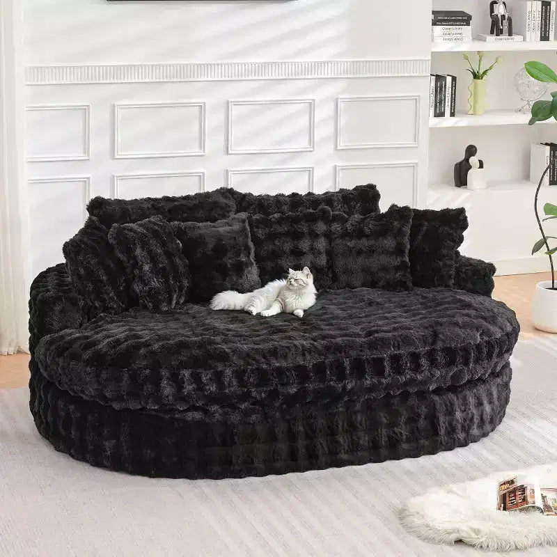 Divano rotondo oversize da 83 pollici, divano letto con cuscino morbido e 6 cuscini, chaise longue rotonda per camera da letto, soggiorno