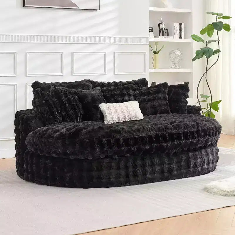 Divano rotondo oversize da 83 pollici, divano letto con cuscino morbido e 6 cuscini, chaise longue rotonda per camera da letto, soggiorno