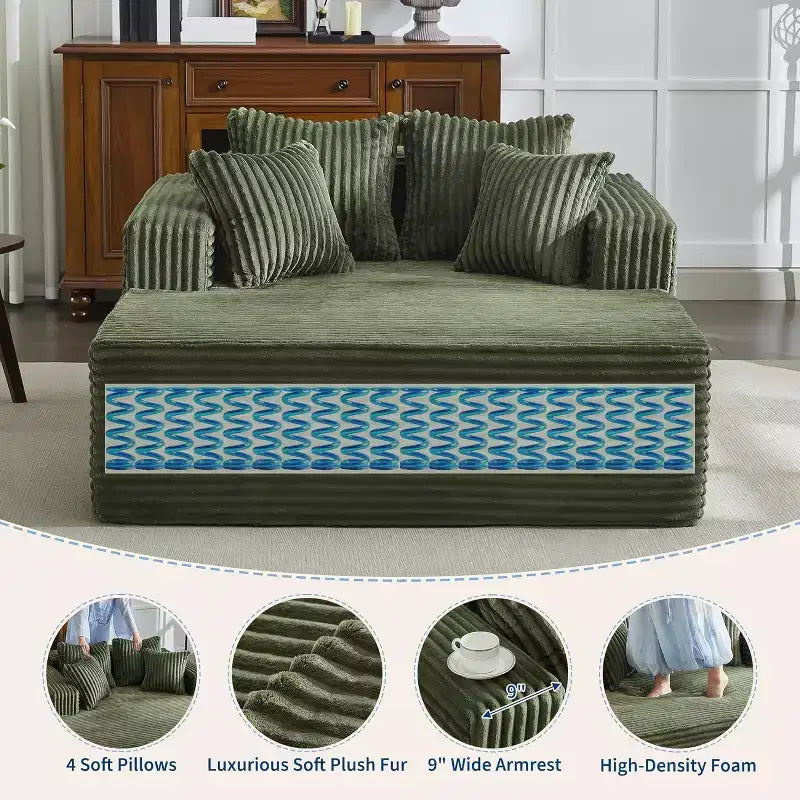 Lettino Chaise Lounge a sacco oversize per 2 persone, divano letto con 4 cuscini per soggiorno, camera da letto