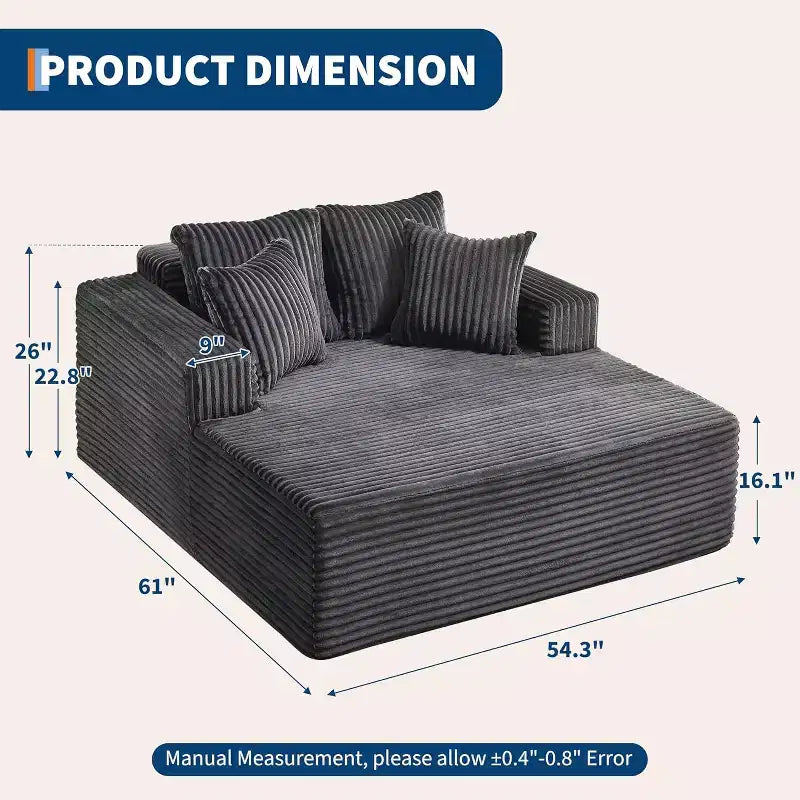 Lettino Chaise Lounge a sacco oversize per 2 persone, divano letto con 4 cuscini per soggiorno, camera da letto