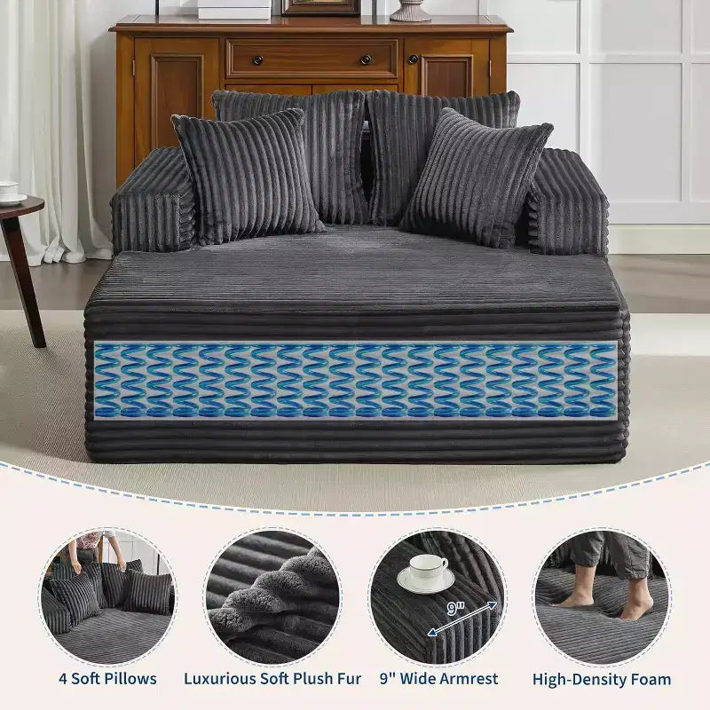 Lettino Chaise Lounge a sacco oversize per 2 persone, divano letto con 4 cuscini per soggiorno, camera da letto