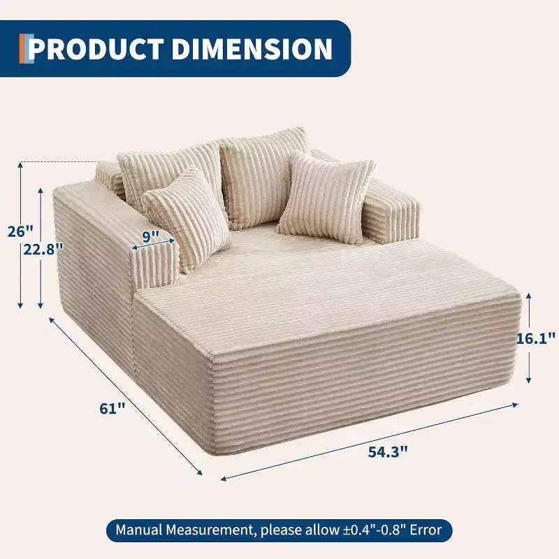 Lettino Chaise Lounge a sacco oversize per 2 persone, divano letto con 4 cuscini per soggiorno, camera da letto