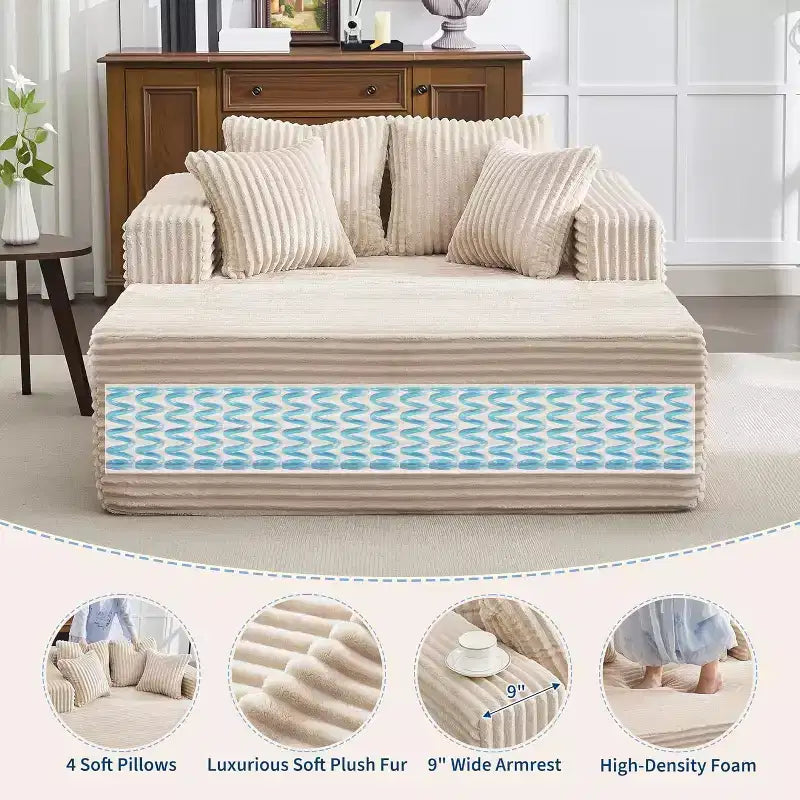 Lettino Chaise Lounge a sacco oversize per 2 persone, divano letto con 4 cuscini per soggiorno, camera da letto