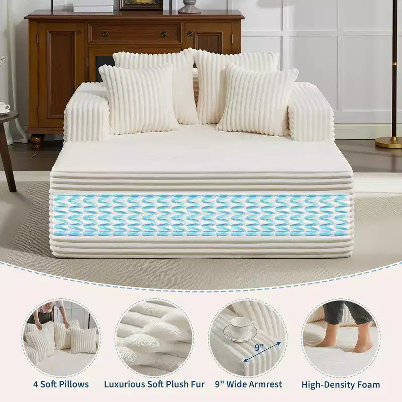 Lettino Chaise Lounge a sacco oversize per 2 persone, divano letto con 4 cuscini per soggiorno, camera da letto