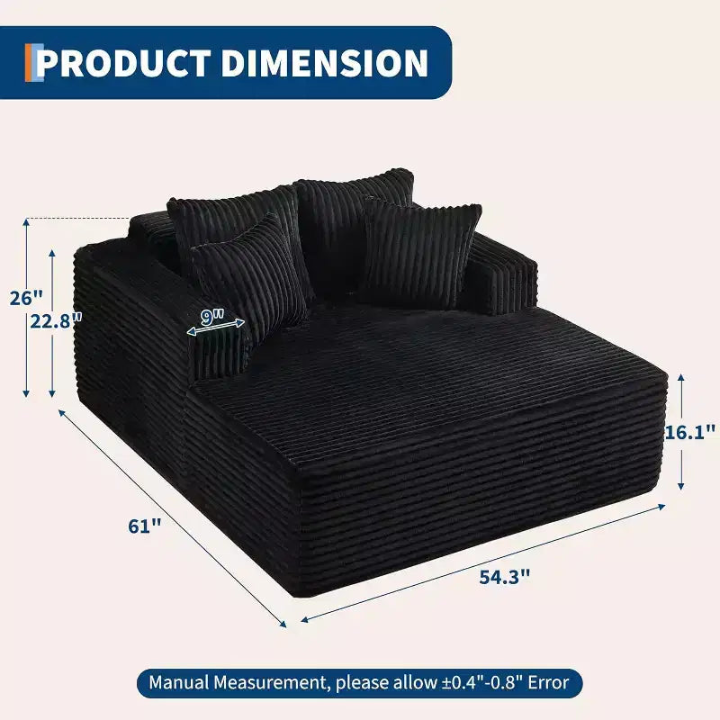 Lettino Chaise Lounge a sacco oversize per 2 persone, divano letto con 4 cuscini per soggiorno, camera da letto