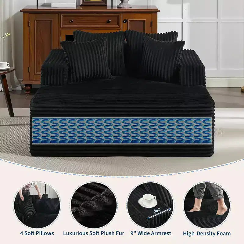Lettino Chaise Lounge a sacco oversize per 2 persone, divano letto con 4 cuscini per soggiorno, camera da letto