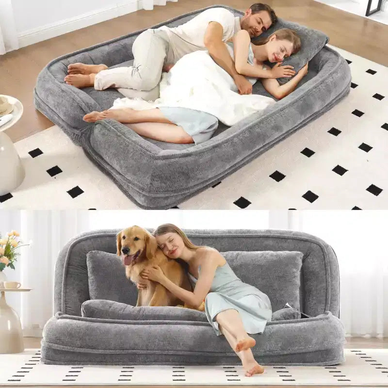 Divano Letto per Cani e Persone, Grande, a Sacca, con 5 Posizioni Regolabili, Couch 2-in-1 in Ciniglia Extra Morbida per Te e i Tuoi Animali