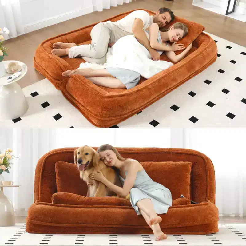 Divano Letto per Cani e Persone, Grande, a Sacca, con 5 Posizioni Regolabili, Couch 2-in-1 in Ciniglia Extra Morbida per Te e i Tuoi Animali