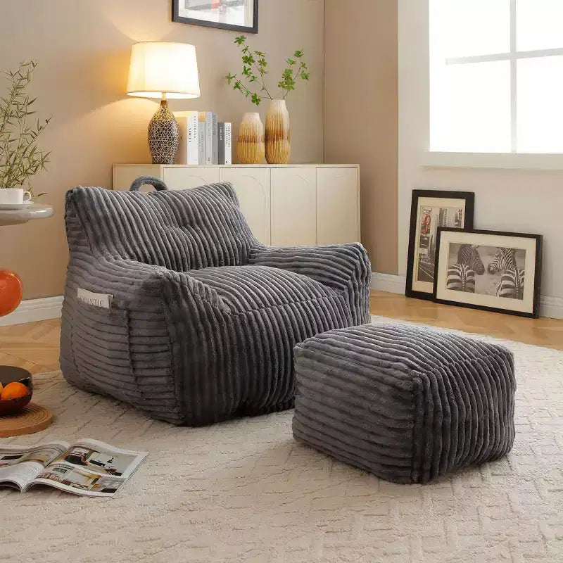 Poltrona Sacco, Poltrona Sacco da 90 cm con Morbidi Braccioli e Tasca Portaoggetti, Imbottitura in Memory Foam 25D con Morbido Rivestimento in Velluto Teddy, Blu