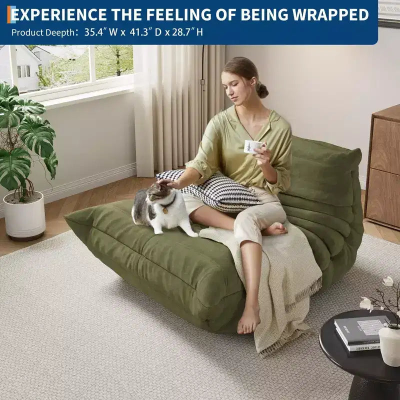 35.4 Pouf a sacco, divanetto in memory foam impermeabile senza cuciture con capacità di 408 kg per soggiorno e camera da letto