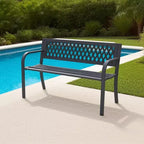 Panchina con Struttura in Ferro, Design Geometrico Intagliato in Metallo Massiccio, Adatta per Giardini, Cortili e Terrazze