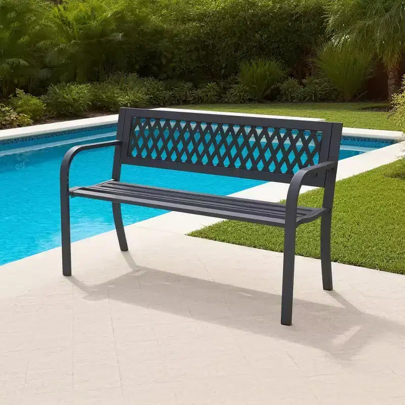 Panchina con Struttura in Ferro, Design Geometrico Intagliato in Metallo Massiccio, Adatta per Giardini, Cortili e Terrazze