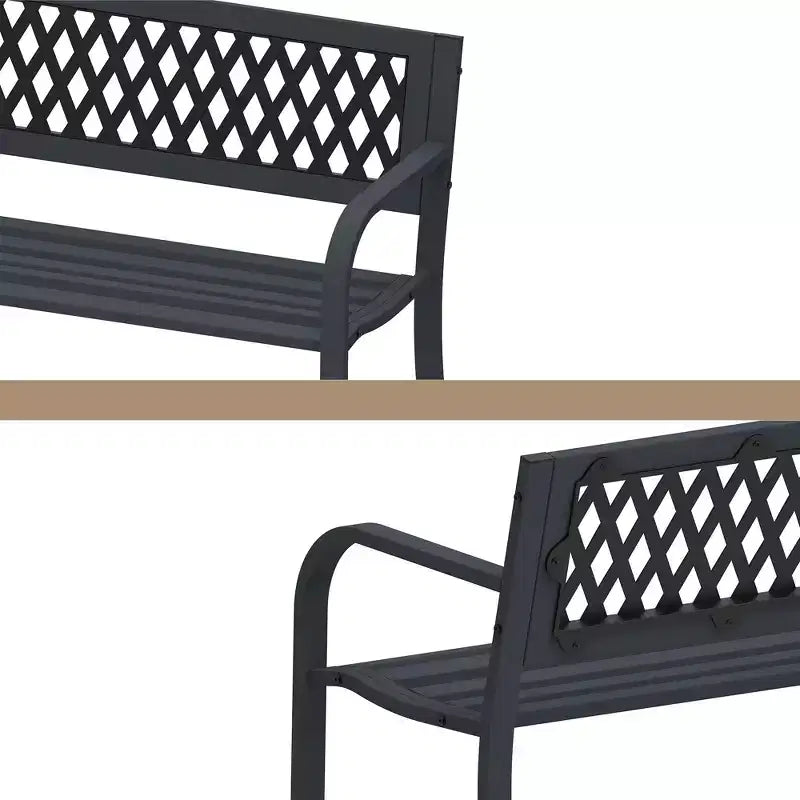 Panchina con Struttura in Ferro, Design Geometrico Intagliato in Metallo Massiccio, Adatta per Giardini, Cortili e Terrazze