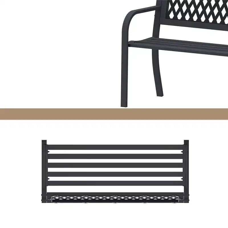 Panchina con Struttura in Ferro, Design Geometrico Intagliato in Metallo Massiccio, Adatta per Giardini, Cortili e Terrazze